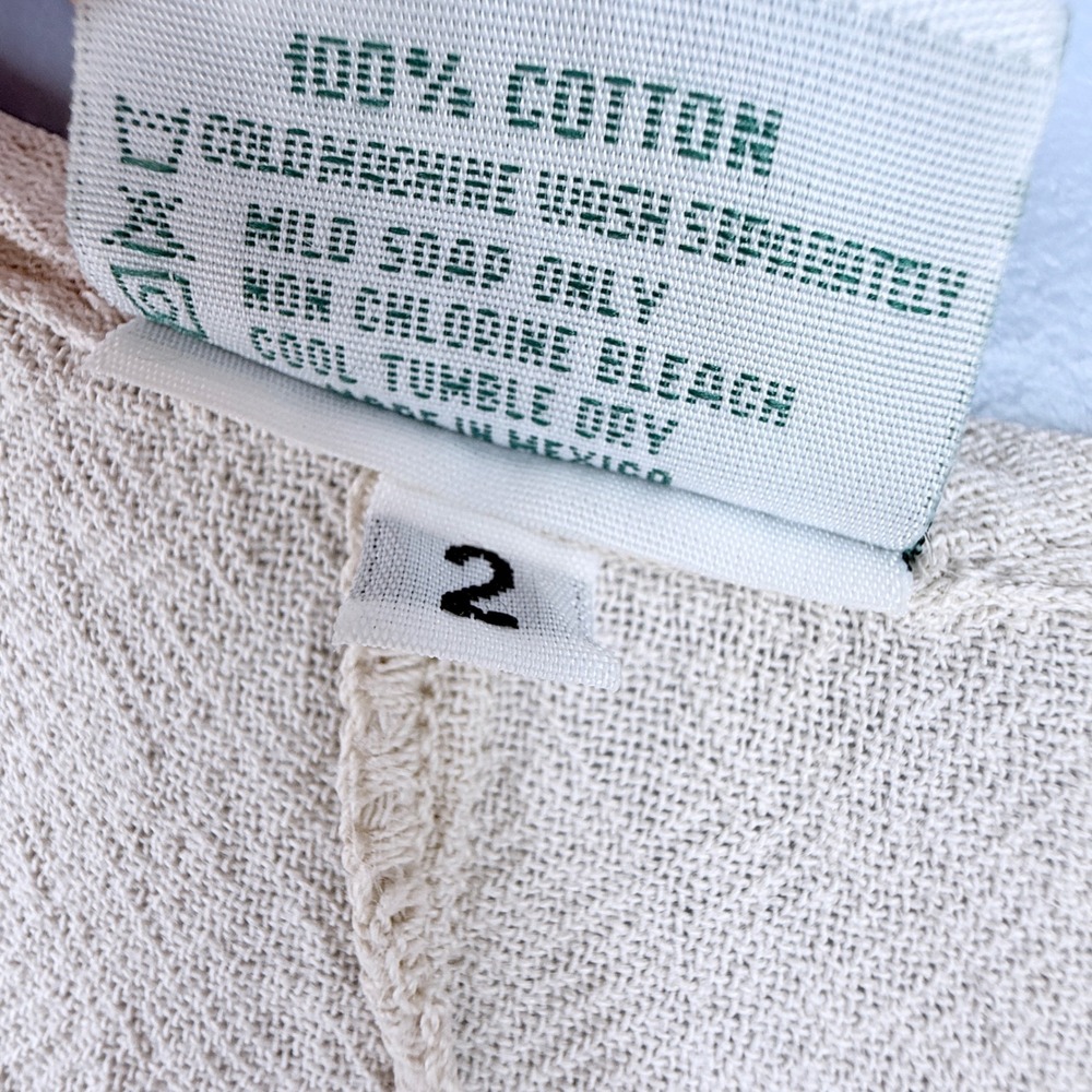 Oh My Gauze Tunic Top Womens 2 L-XL Beige Cotton Short Sleeve Scoop Neck - Picture 3 of 7